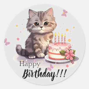 Happy Anniversaire Sticker avec chaton mignon et g