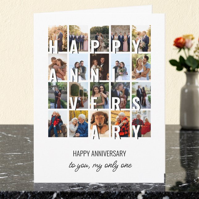 Happy Anniversary 20 Wedding Photo Collage Card (Happy Anniversary Card for husband or wife - 20 photos plus editable text, inside and out.)