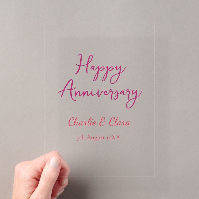  Happy anniversary add name pink bold name date si Acrylic Invitations (Insitu (Handheld))