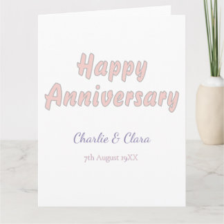 Happy anniversary add name pink grey pastel bold Card