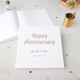  Happy anniversary add name pink grey pastel bold  Guest Book