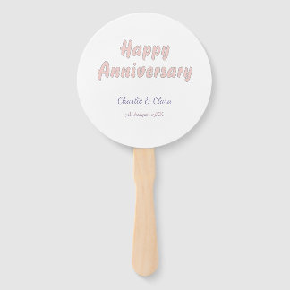 Happy anniversary add name pink grey pastel bold Hand Fan