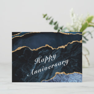 Happy Anniversary - Agate Navy Blue Gold Gemstone  Card