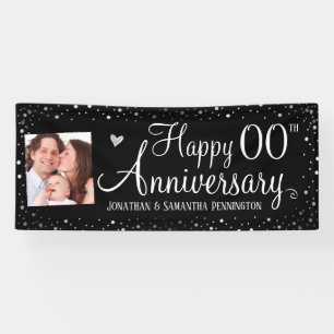 Happy Anniversary Any Year Photo Silver Confetti Banner