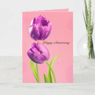Happy Anniversary Beautiful Purple Tulips on Pink  Holiday Card