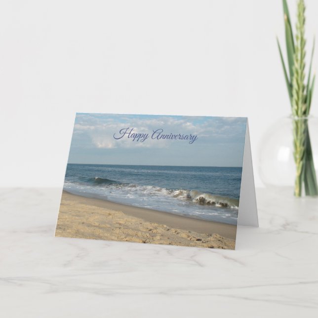 Happy Anniversary Blue Ocean Beach Card (Front)