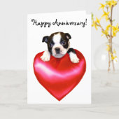 Happy Anniversary Boston Terrier Greeting Card (Yellow Flower)
