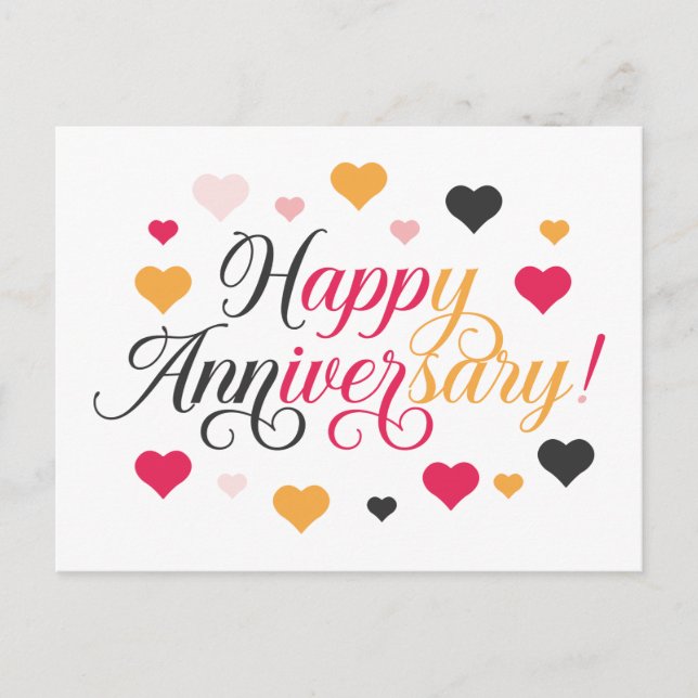 Happy Anniversary Bright Colourful Hearts Vibrant Postcard (Front)