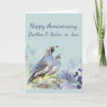 Happy Anniversary Brother & Sister-in-law Card<br><div class="desc">Happy Anniversary to my Brother & Sister-in-law Couple California Quail birds in love</div>