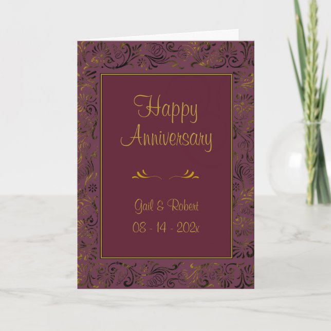 Happy Anniversary Burgundy Gold Card (Front)