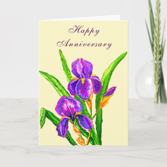 Happy Anniversary Card Beautiful Iris Flowers (Front)