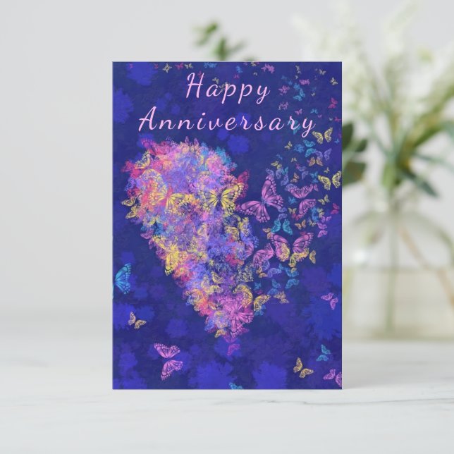 Happy Anniversary Card Butterfly Heart Romantic (Standing Front)