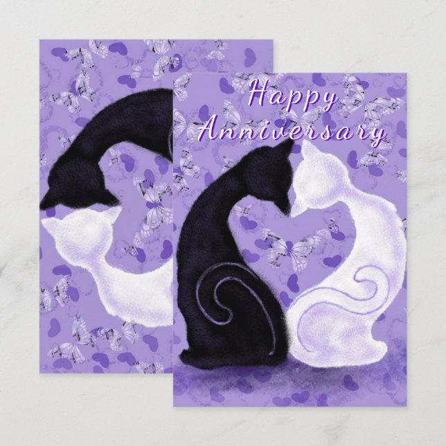 Happy Anniversary Card Cat Couple Romantic Love (Front/Back)
