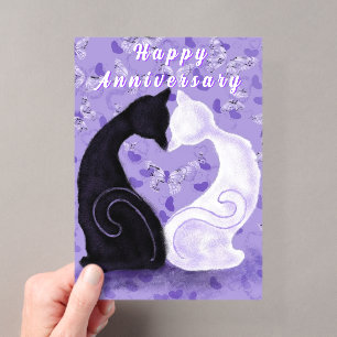 Happy Anniversary Card Couple Cat Love Heart Acrylic Invitations