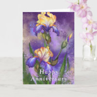 Happy Anniversary Card Purple Iris Flowers