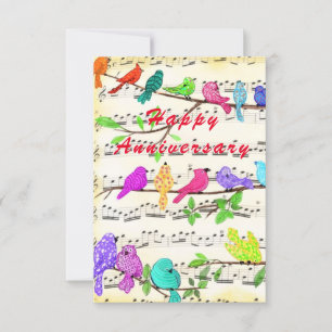 Happy Anniversary Card with Cute Musical  Birds