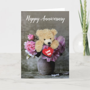 Happy Anniversary Card with Teddy Bear