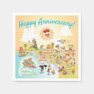 Happy Anniversary Cartoon California Paper Napkin