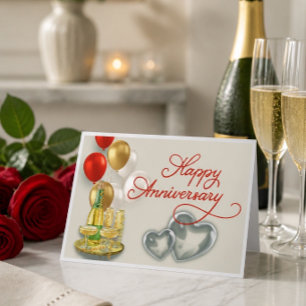 Happy Anniversary Champagne & Balloons Greeting  Card