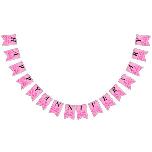 Happy Anniversary Cluster Bright Pink Love Hearts Bunting Flags