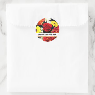 Happy Anniversary  Colourful Bouquet  Custom Classic Round Sticker