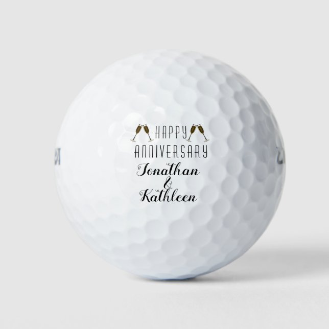 Happy Anniversary Couple Names Champagne Toast Golf Balls (Front)
