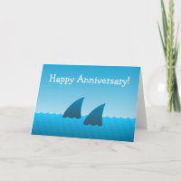 Happy Anniversary Couple Shark Fins Blue Sea
