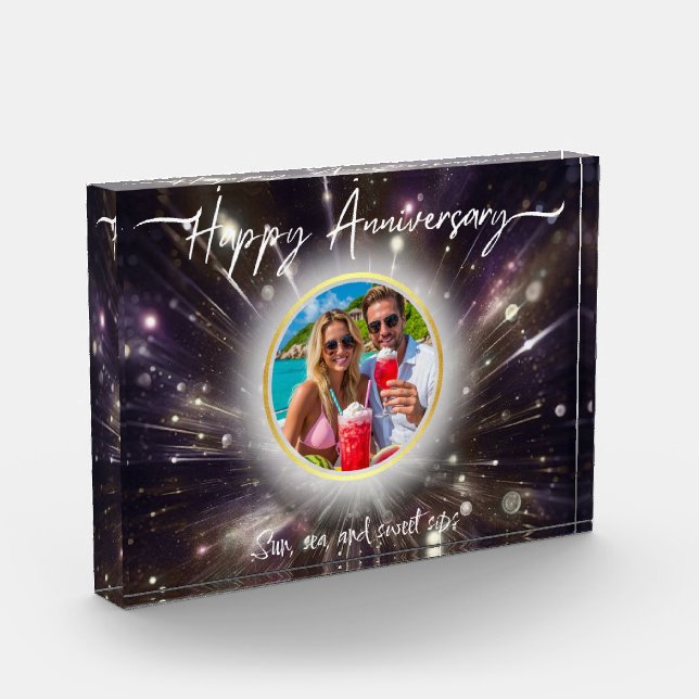 Happy Anniversary Custom Acrylic| Purple Light Bur Photo Block (Left)