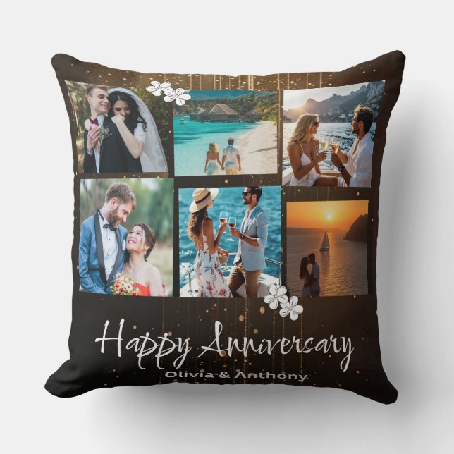 Happy Anniversary Custom Photo Collage Throw Pillow (Front)