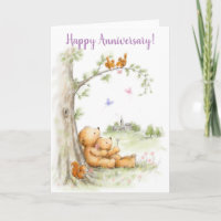 Happy Anniversary, cute bear couple under tree