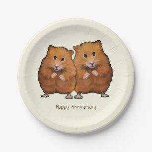Happy Anniversary, Cute Hamster Couple Paper Plate