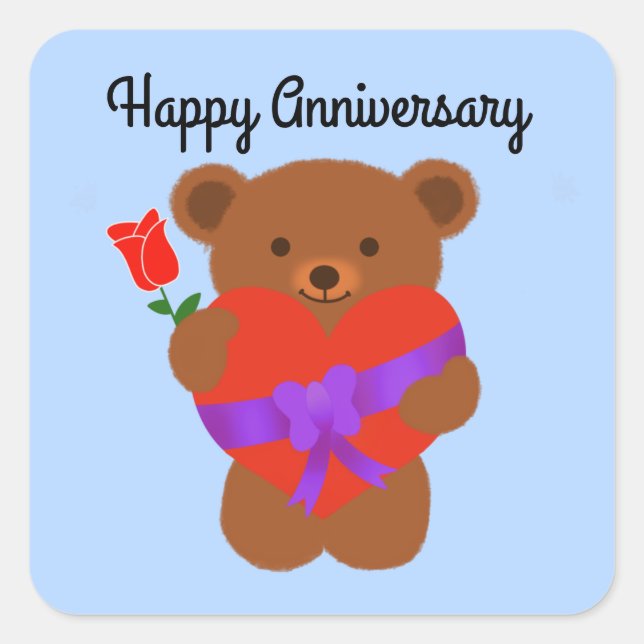Happy Anniversary Cute Teddy Bear #1 Stickers (Front)