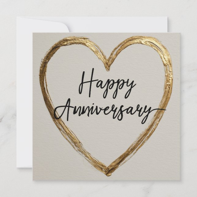 "Happy Anniversary" Design with Gold Heart Holiday Card (Front)