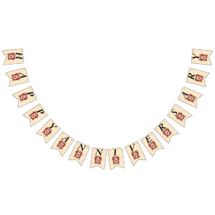 Happy Anniversary Dreaming Red Flowers Butterflies Bunting Flags