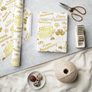 Happy Anniversary  Elegant Gold Text Wrapping Paper