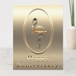 Happy Anniversary Flamingo Monogram Card