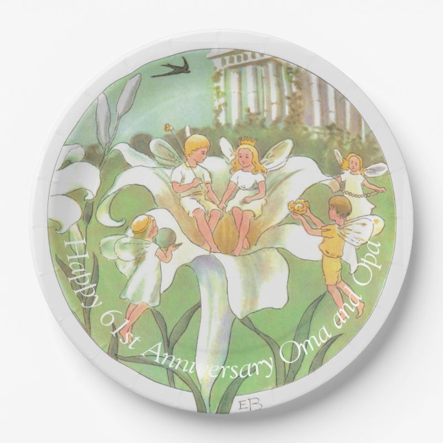 Happy Anniversary Flower Fairy Party Plate (Front)