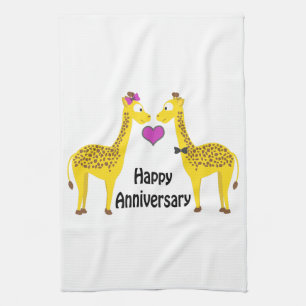 Happy Anniversary Giraffes Kitchen Towel
