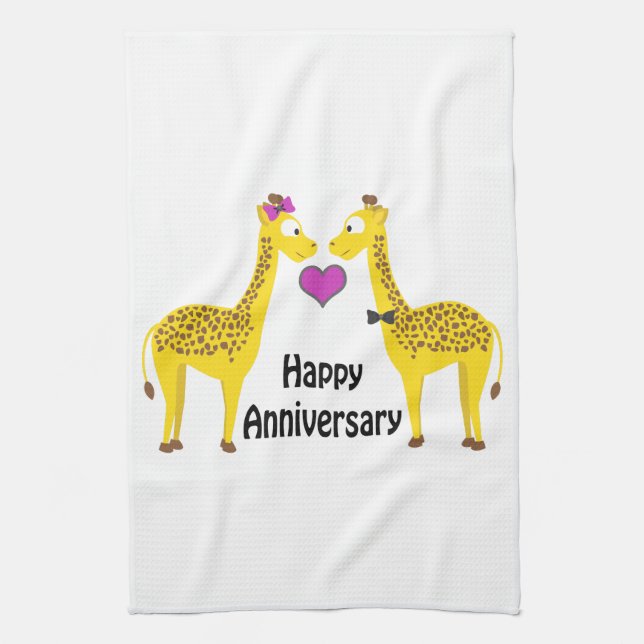 Happy Anniversary Giraffes Kitchen Towel (Vertical)