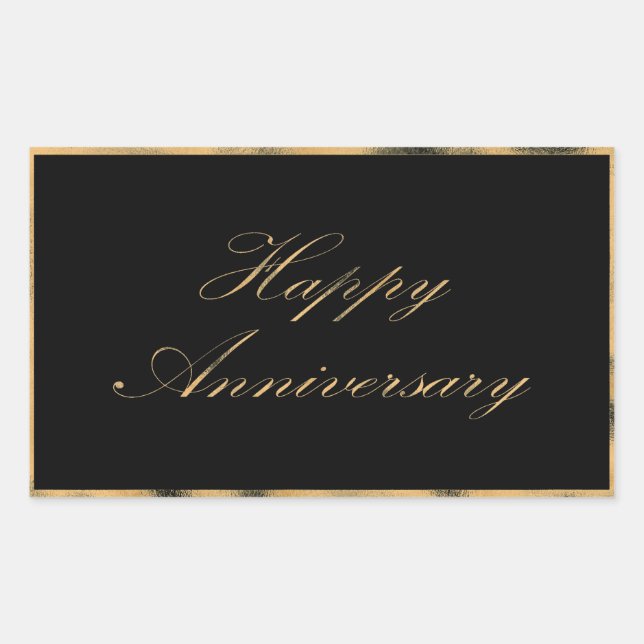 Happy Anniversary gold trim and font script black Sticker (Front)