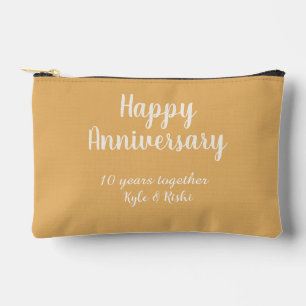 Happy anniversary golden white 10 years name date accessory pouch
