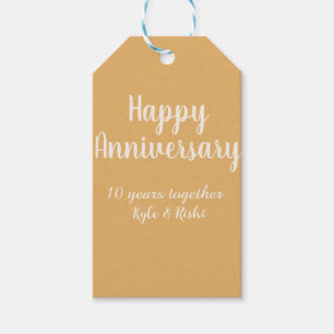 Happy anniversary golden white 10 years name date gift tags