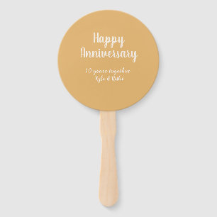 Happy anniversary golden white 10 years name date  hand fan