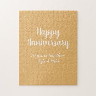 Happy anniversary golden white 10 years name date  jigsaw puzzle