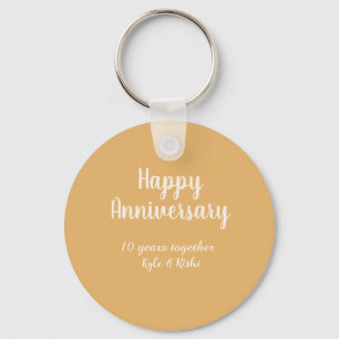 Happy anniversary golden white 10 years name date keychain