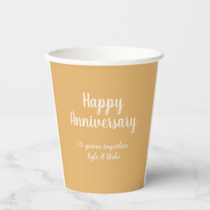 Happy anniversary golden white 10 years name date  paper cups
