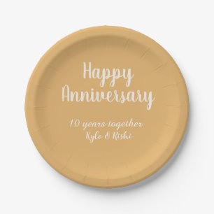 Happy anniversary golden white 10 years name date  paper plate