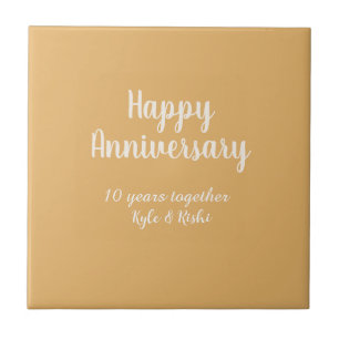 Happy anniversary golden white 10 years name date  tile