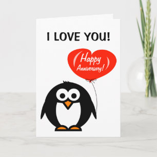 Happy Anniversary greeting card with cute penguin