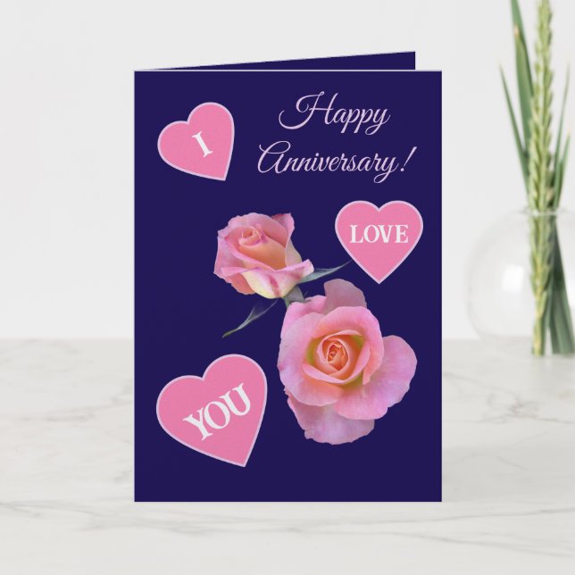 Happy Anniversary/Hearts and Roses Thank You Card (Front)